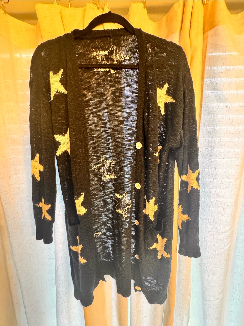 Black Star-Print Open Cardigan Sweater
